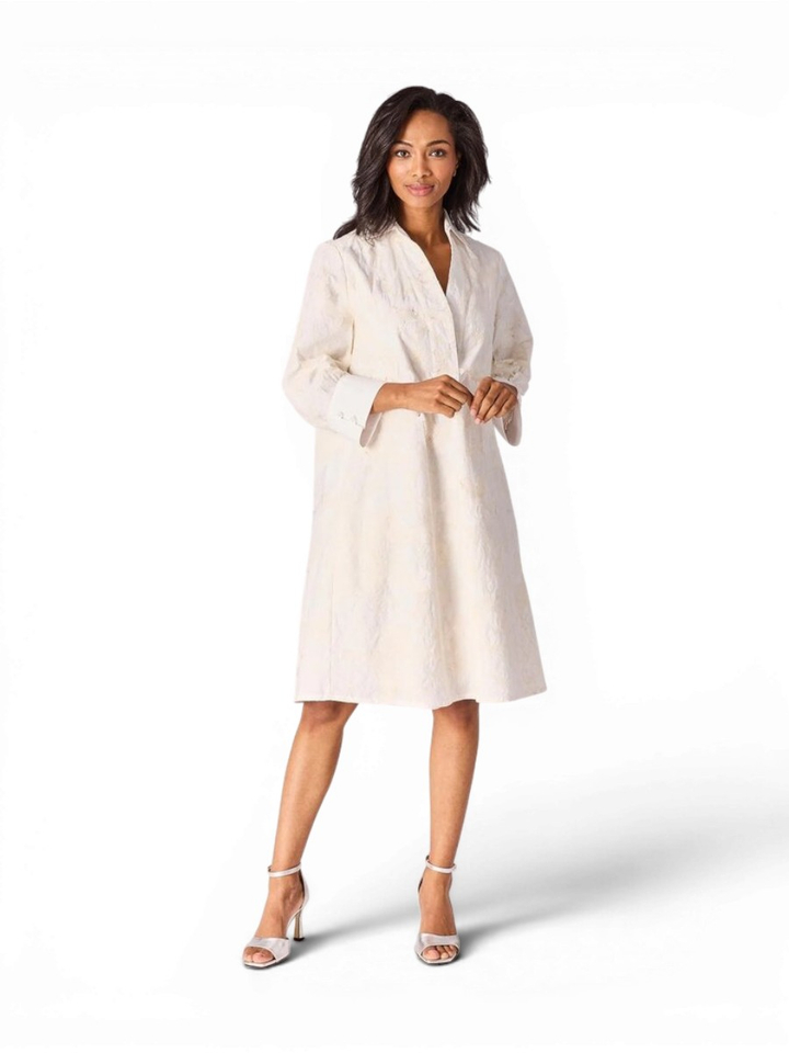 Ecru jurk met bloemenbroderie Cecile Short Dress Lalotti 