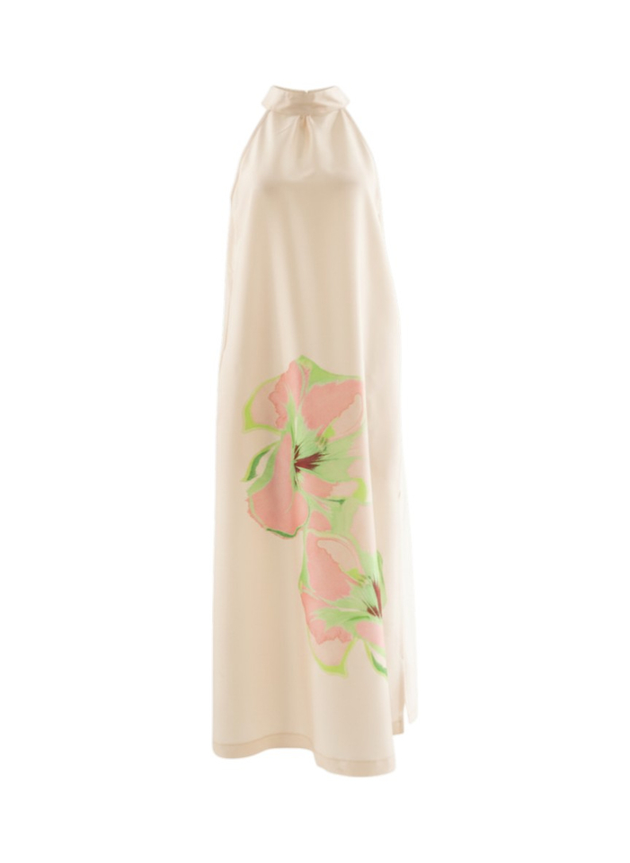 Lichtroze maxi-jurk met bloemenprint en split Mabeline Flower Dress Lalotti 