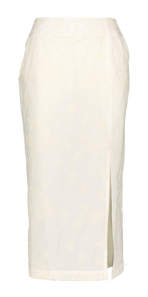 Ecru rok met split in bloemenkant Ray Skirt Lalotti