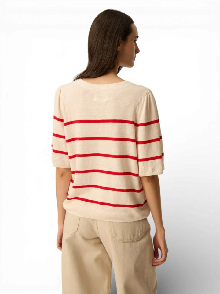 Witte linnen pull met rode strepen Bruna Des Petits Hauts