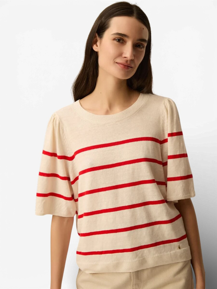 Witte linnen pull met rode strepen Bruna Des Petits Hauts