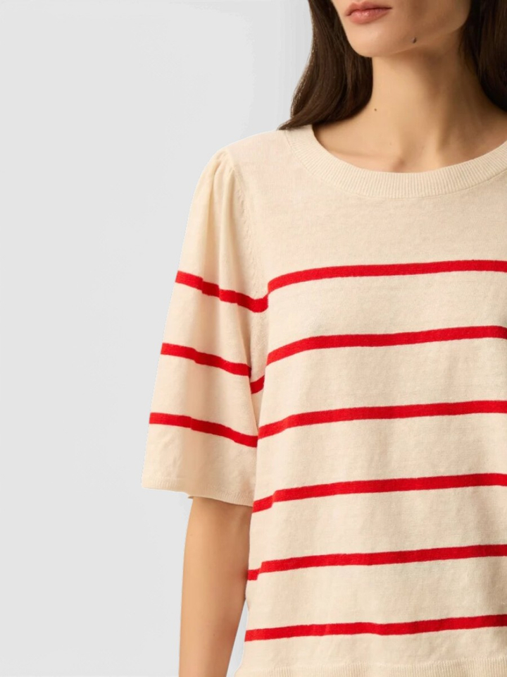 Witte linnen pull met rode strepen Bruna Des Petits Hauts