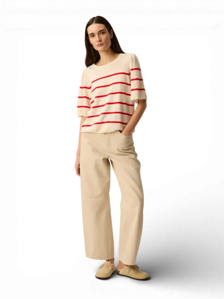 Witte linnen pull met rode strepen Bruna Des Petits Hauts