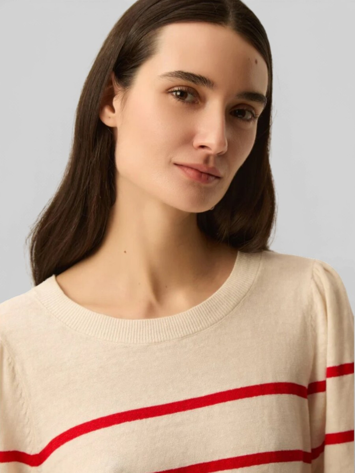 Witte linnen pull met rode strepen Bruna Des Petits Hauts