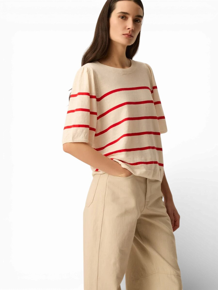 Witte linnen pull met rode strepen Bruna Des Petits Hauts