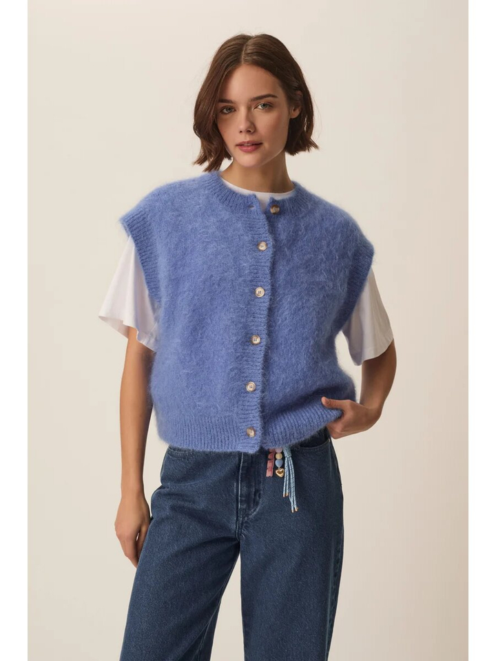 Blauwe cardigan zonder mouwen Alibaba Des Petits Hauts