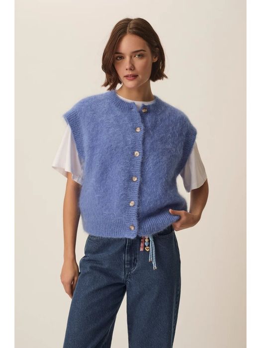 Blauwe cardigan zonder mouwen Alibaba Des Petits Hauts