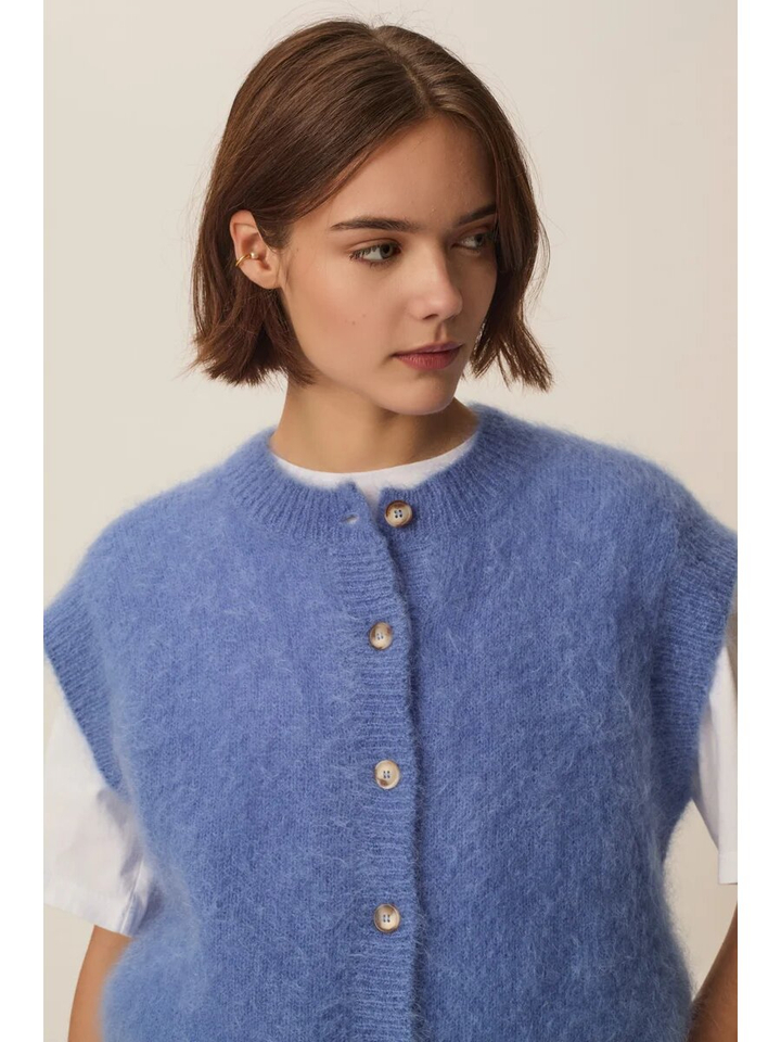 Blauwe cardigan zonder mouwen Alibaba Des Petits Hauts