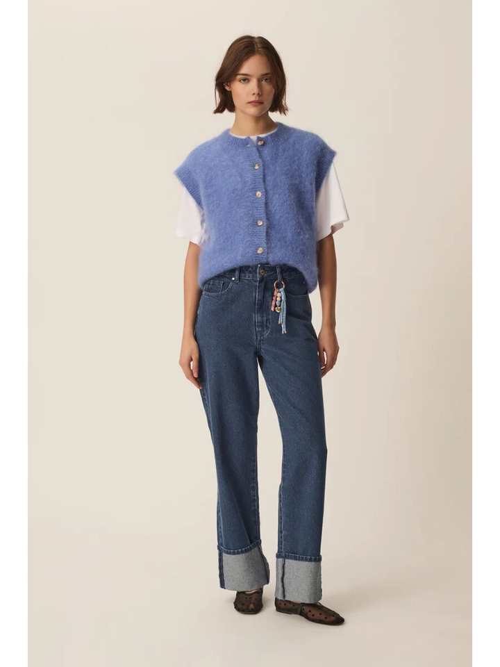 Blauwe cardigan zonder mouwen Alibaba Des Petits Hauts