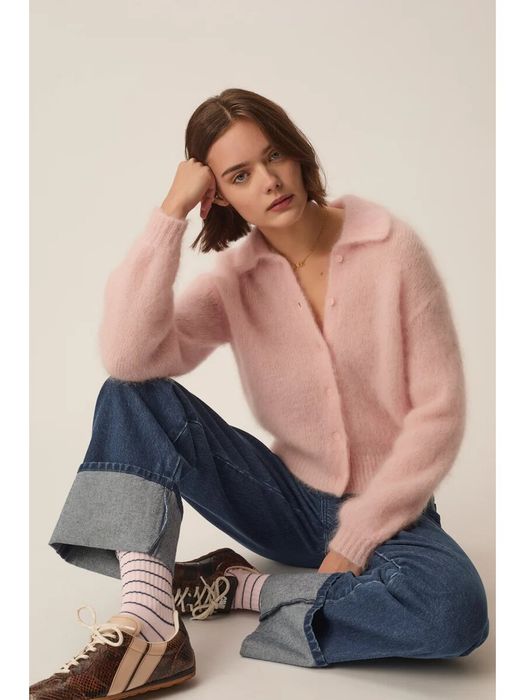 Roze cardigan met kraag Apolo Des Petits Hauts