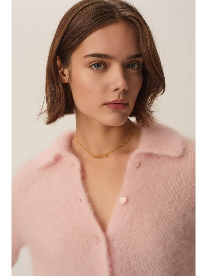 Roze cardigan met kraag Apolo Des Petits Hauts