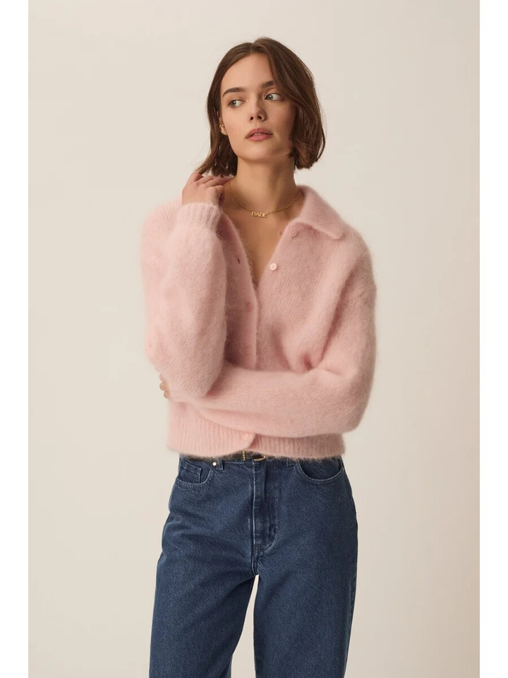 Roze cardigan met kraag Apolo Des Petits Hauts