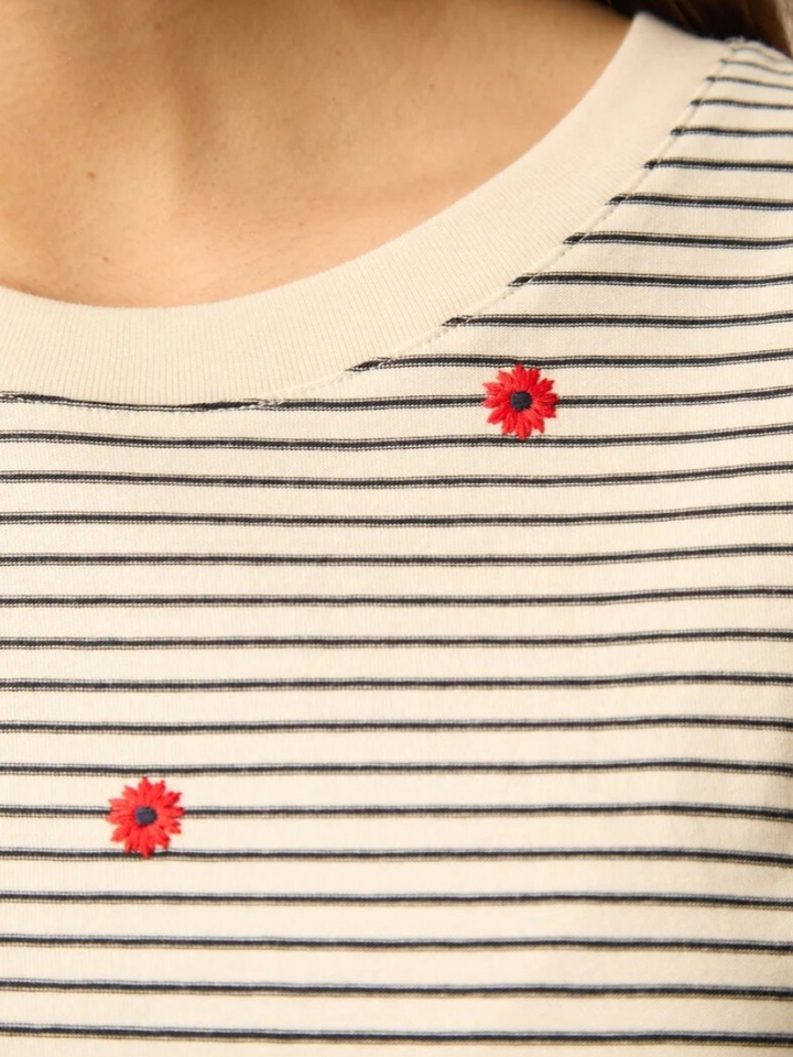 Beige gestreepte T-shirt met bloemen Josef Des Petits Hauts