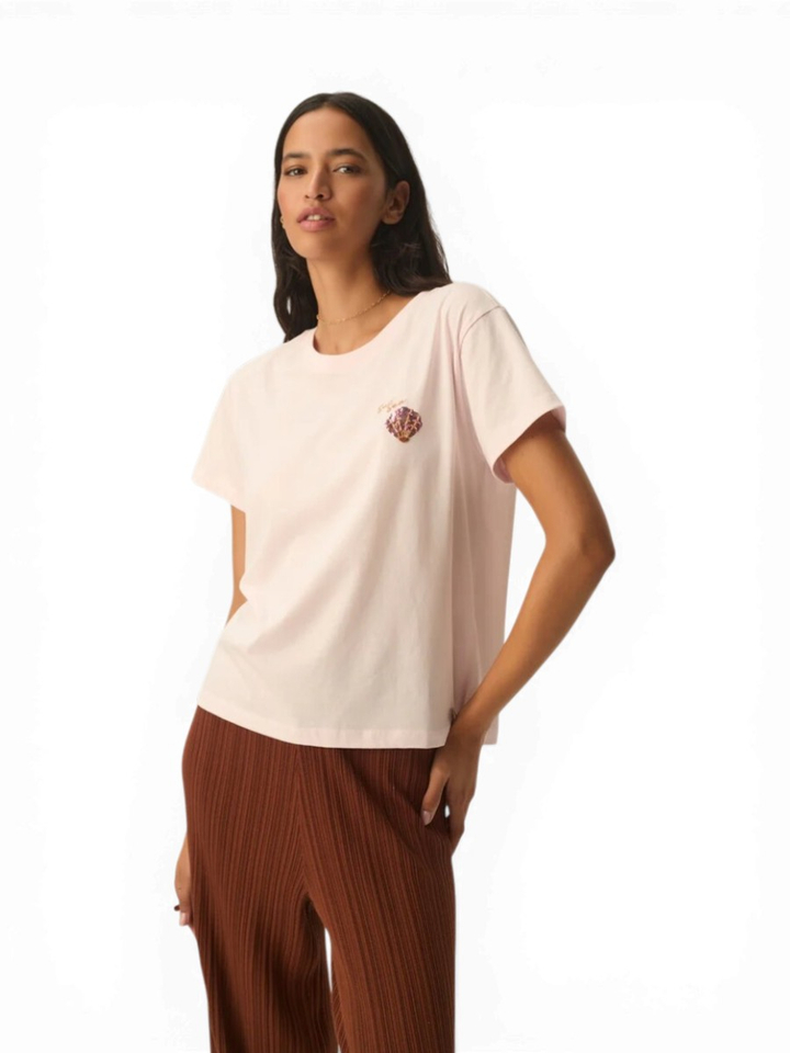 Lichtroze t-shirt met pailetten detail Des Petits Hauts