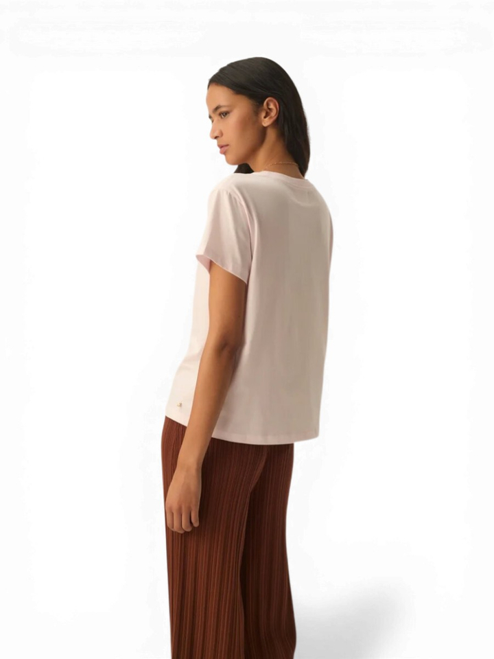 Lichtroze t-shirt met pailetten detail Des Petits Hauts