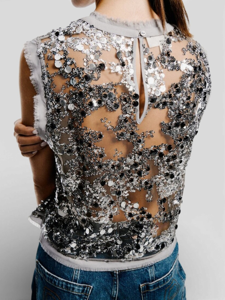 Grijze glittertop met pailetten Marina Baum Und Pferdgarten 