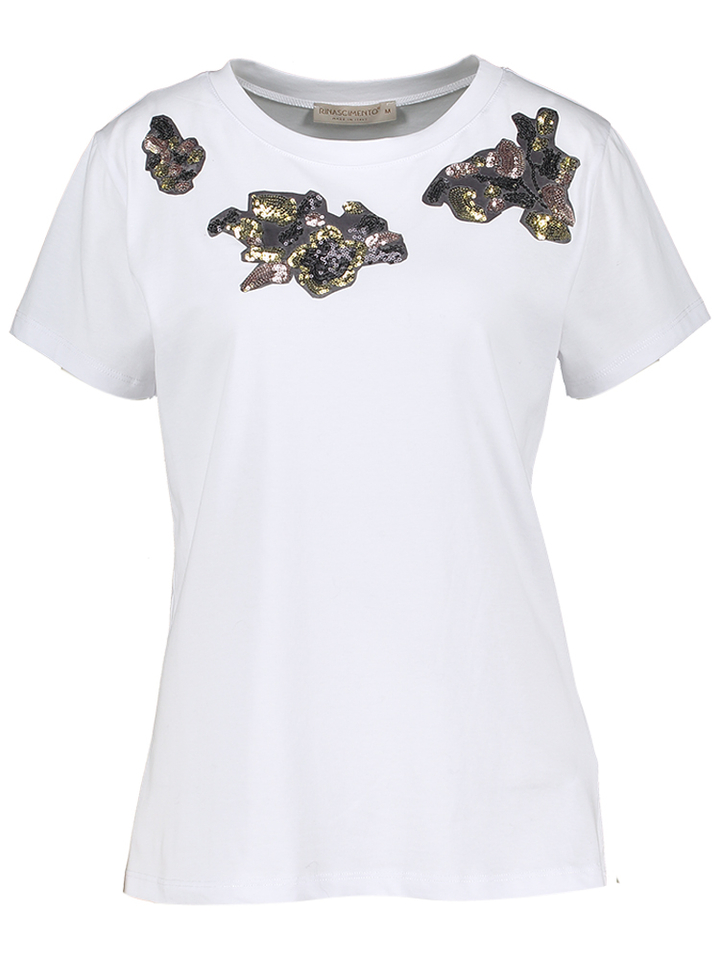 Witte T-shirt met glitter detail Rinascimento