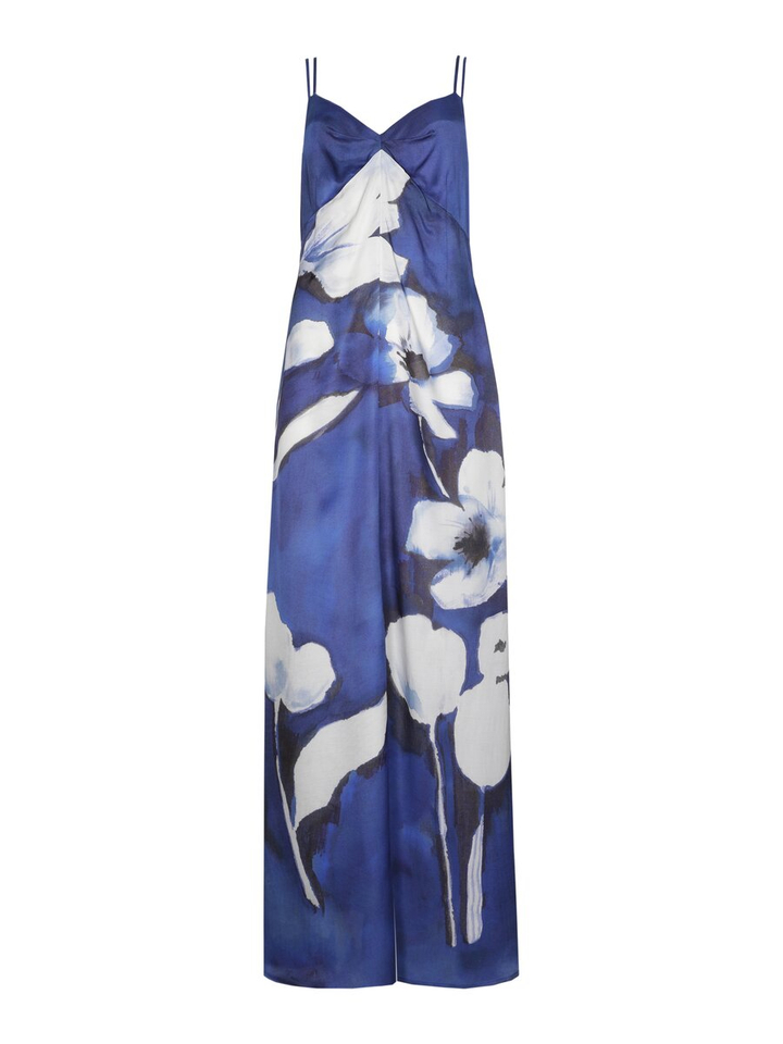Blauw glazend kleed met bloemenprint Caroline Biss