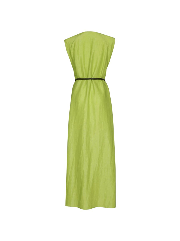 Groen casual kleed met bruine riem Caroline Biss 