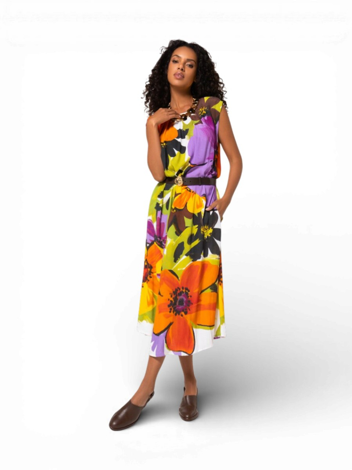 Multicolor jurk in bloemenprint met riem Caroline Biss