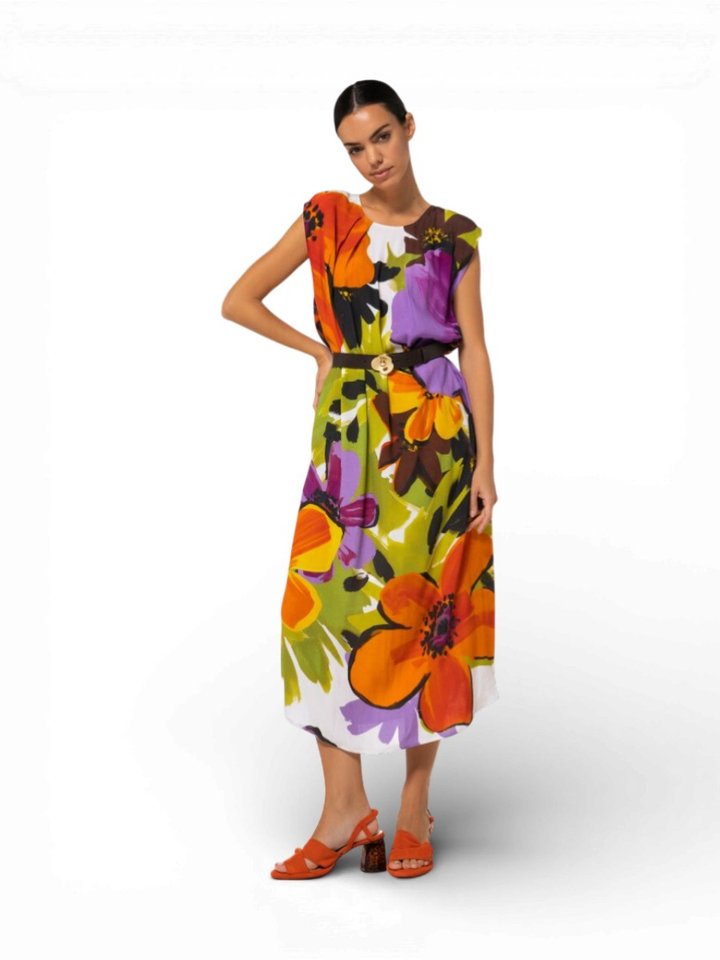 Multicolor jurk in bloemenprint met riem Caroline Biss