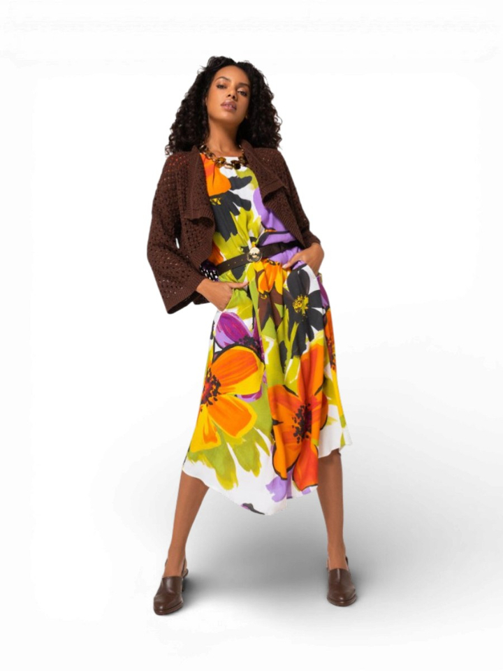 Multicolor jurk in bloemenprint met riem Caroline Biss