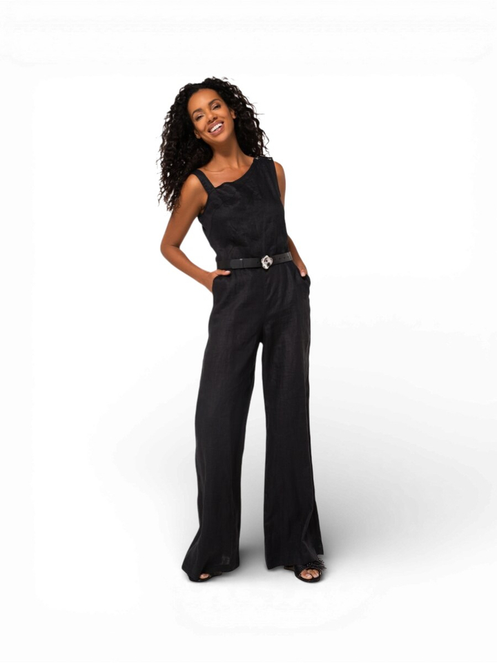Zwarte linnen jumpsuit Caroline Biss 