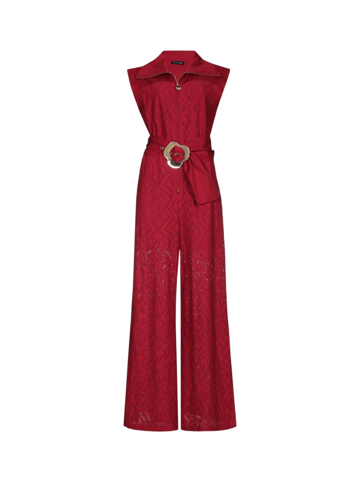 Bordeaux jumpsuit met structuur en riem Caroline Biss 