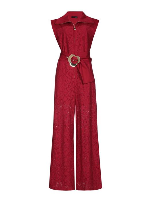 Bordeaux jumpsuit met structuur en riem Caroline Biss