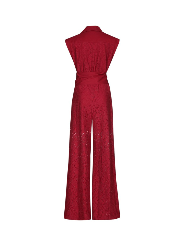 Bordeaux jumpsuit met structuur en riem Caroline Biss 