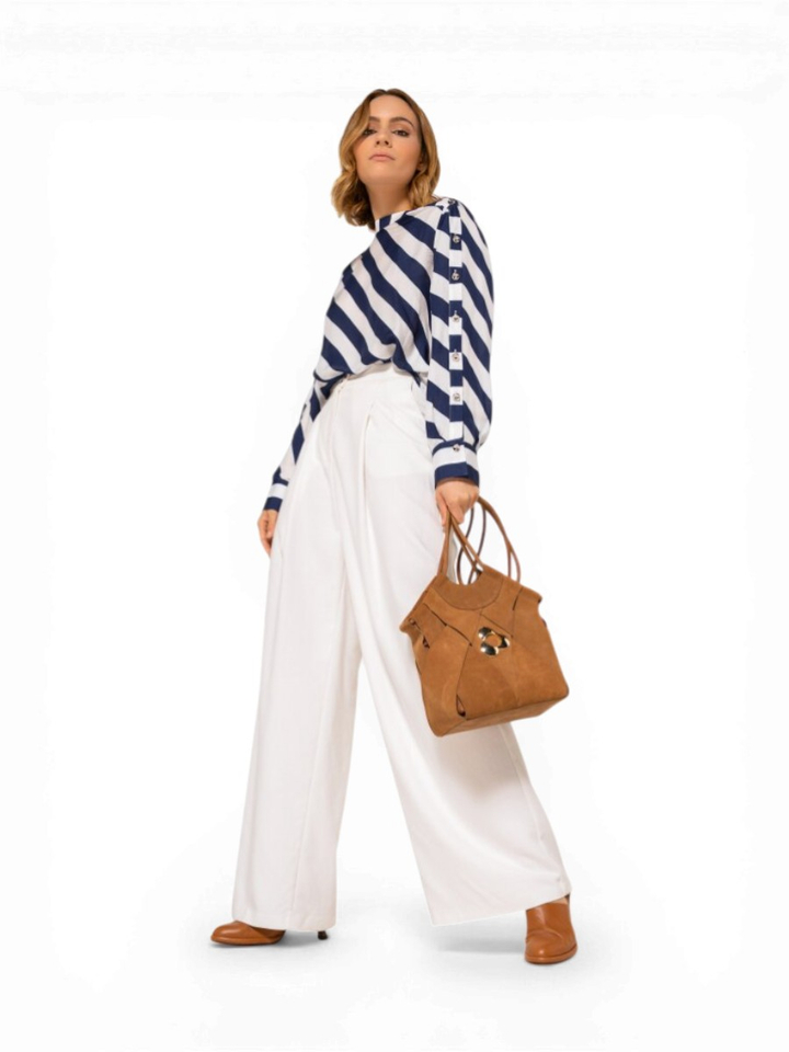 Witte geklede losvallende broek Caroline Biss