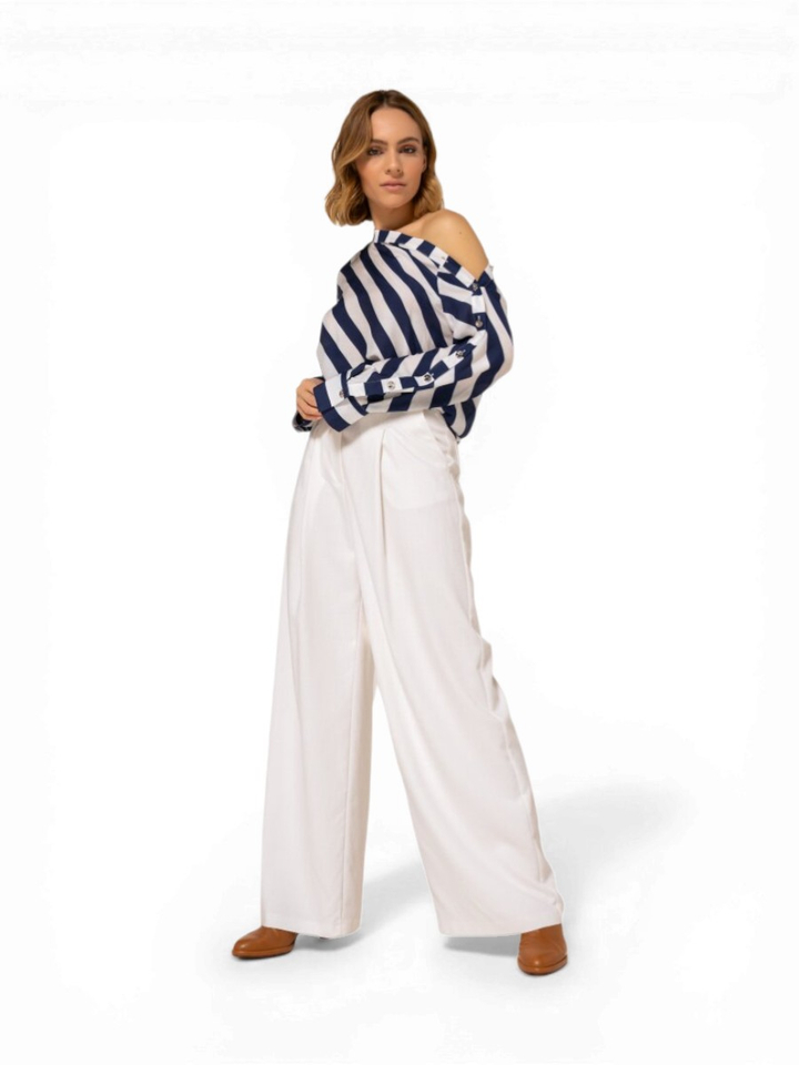 Witte geklede losvallende broek Caroline Biss