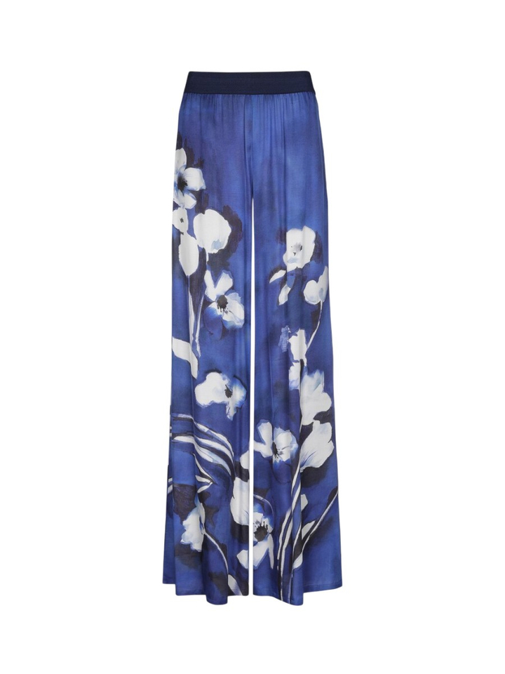 Blauwe losvallende broek in bloemenprint Caroline Biss