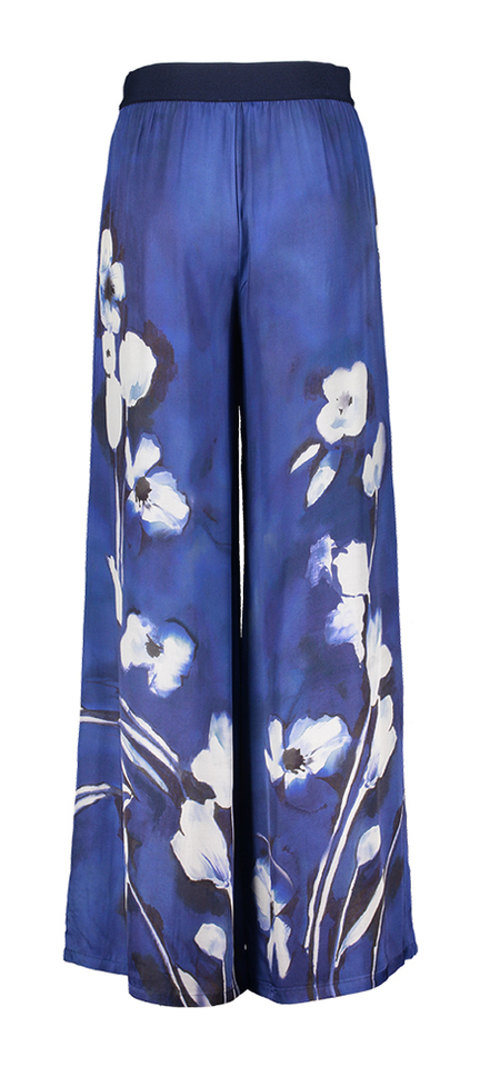 Blauwe losvallende broek in bloemenprint Caroline Biss