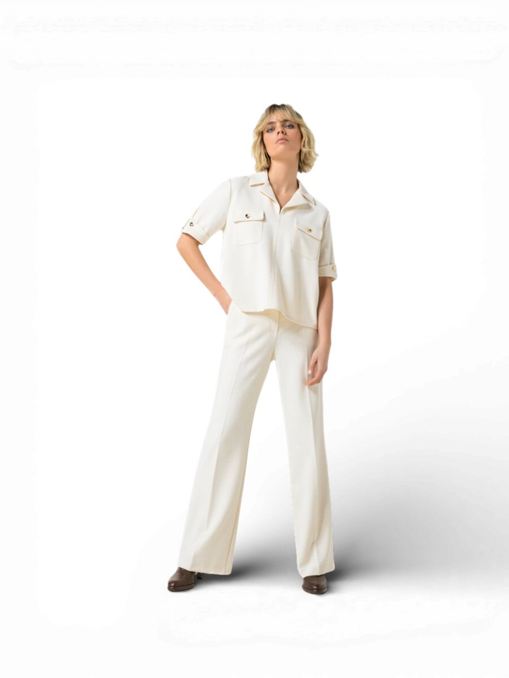Beige losvallende broek met structuur Caroline Biss