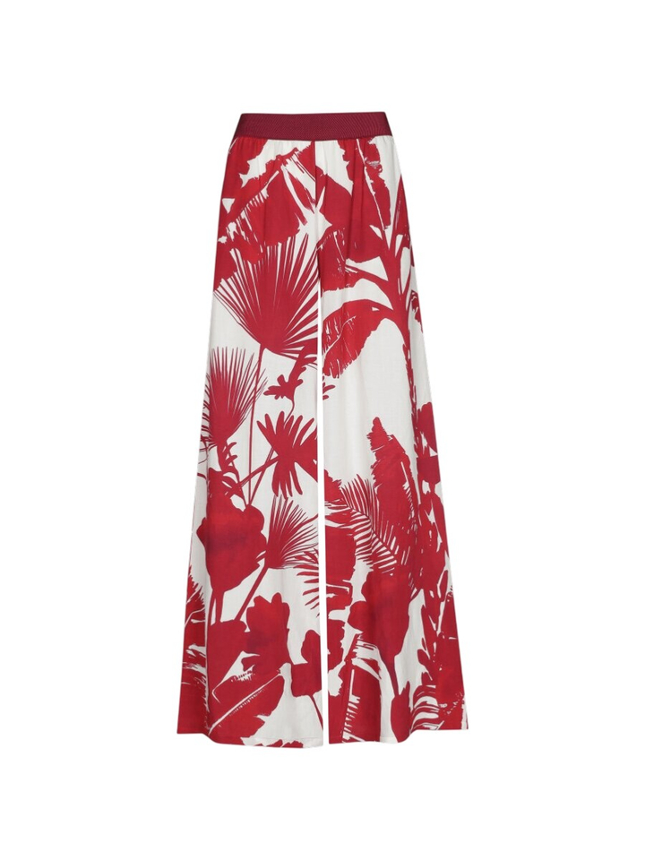 Rode broek met bloemenprint en elastiek Caroline Biss 