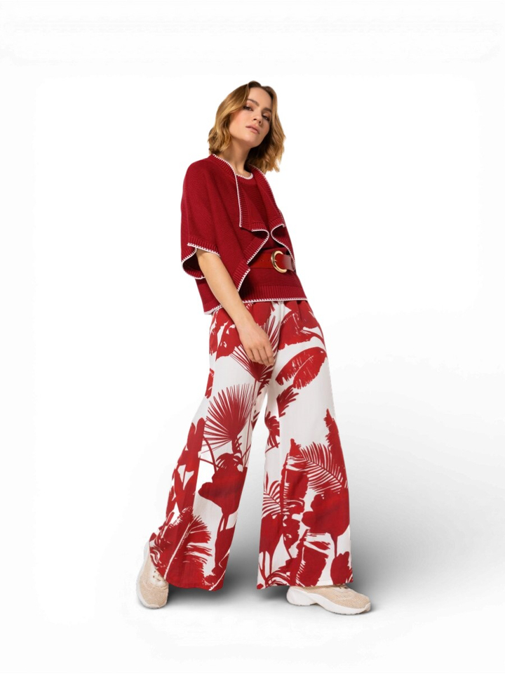 Rode broek met bloemenprint en elastiek Caroline Biss 