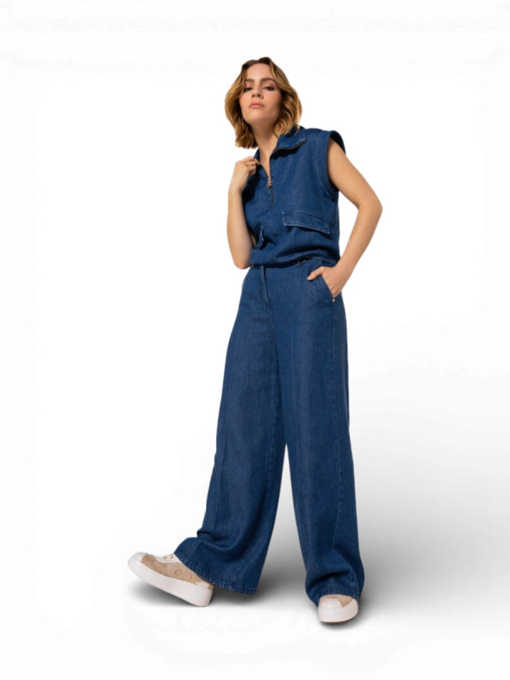 Blauwe broek in soepelvallend denim Caroline Biss