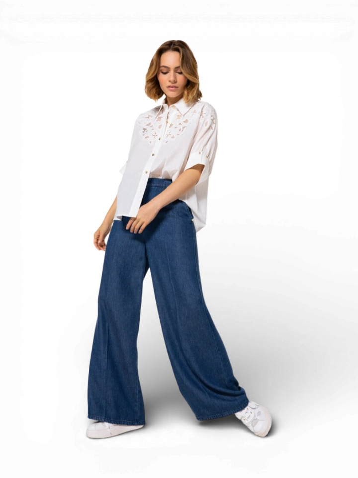 Blauwe broek in soepelvallend denim Caroline Biss