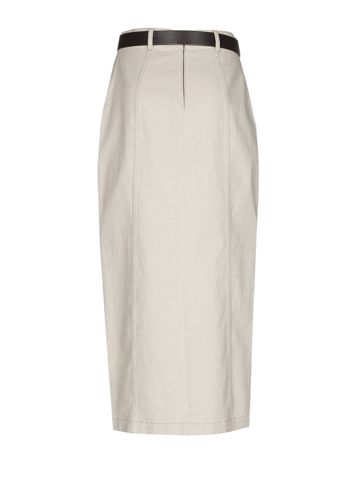 Beige jeansrok met split en riem Caroline Biss