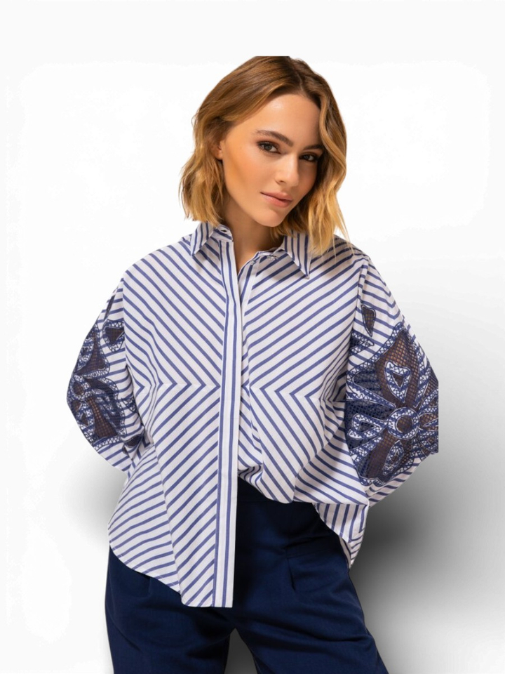 Wit blauw gestreepte bloes Caroline Biss