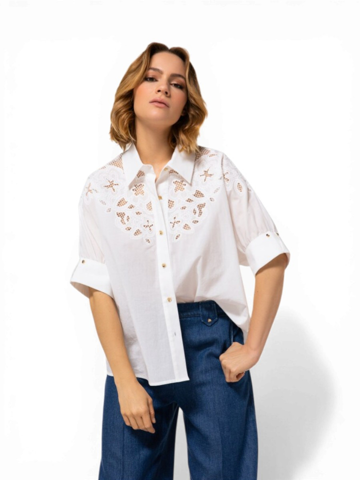 Witte blouse in katoen met kantdetail Caroline Biss 