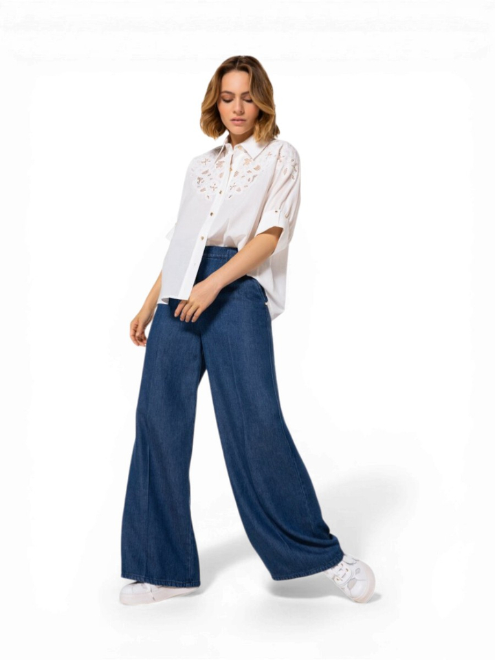 Witte blouse in katoen met kantdetail Caroline Biss 