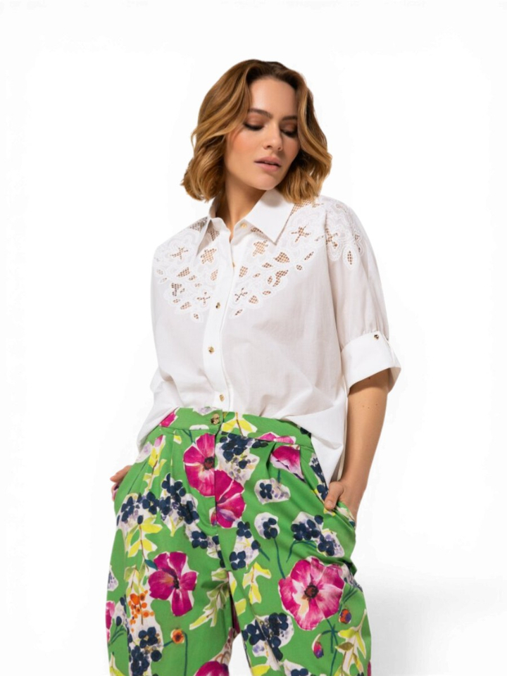 Witte blouse in katoen met kantdetail Caroline Biss 