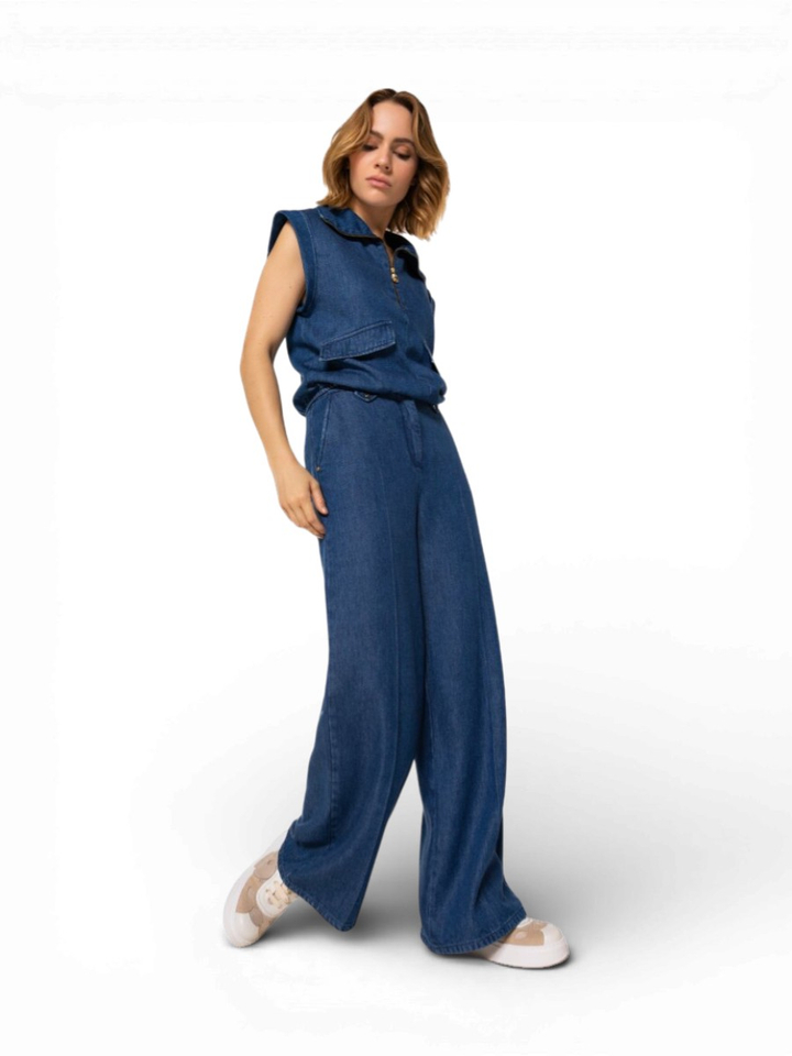 Blauwe denim top met kraagdetail Caroline Biss 