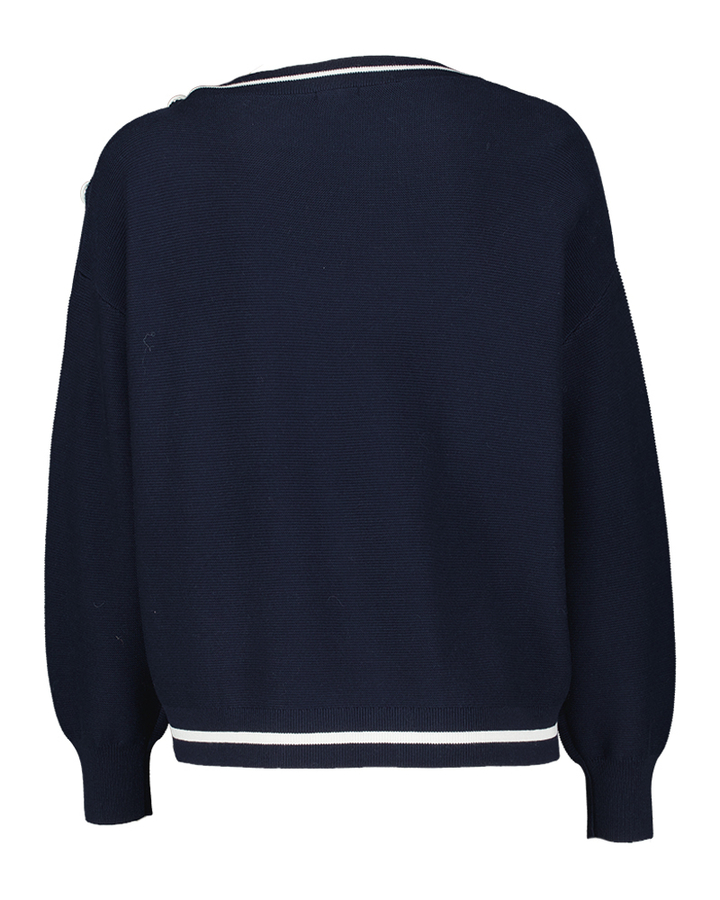 Blauwe trui met knoop detail Caroline Biss