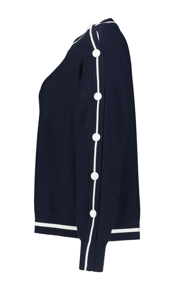 Blauwe trui met knoop detail Caroline Biss