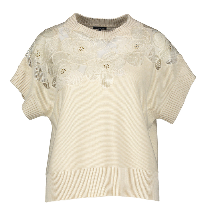 Beige fijn gebreide trui met bloemdetail Caroline Biss
