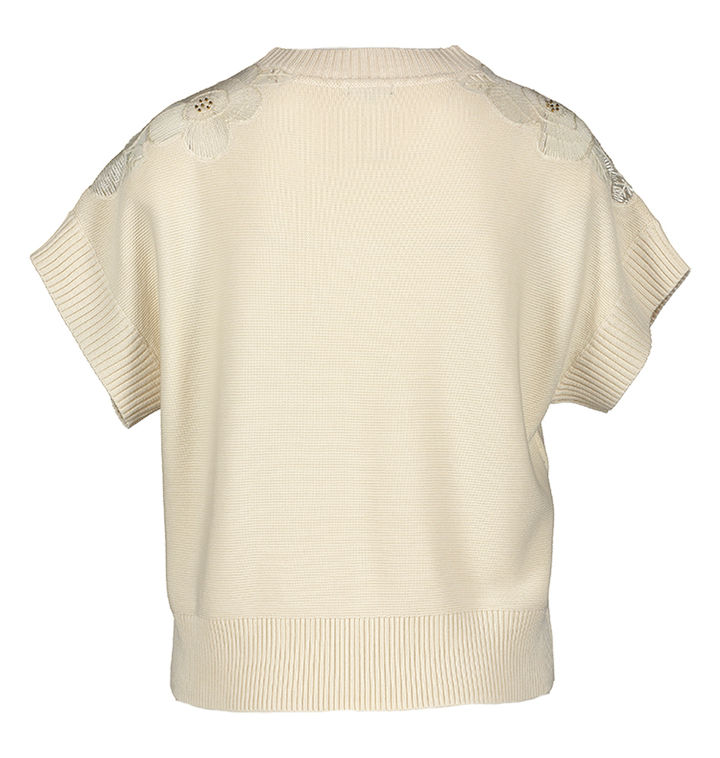 Beige fijn gebreide trui met bloemdetail Caroline Biss