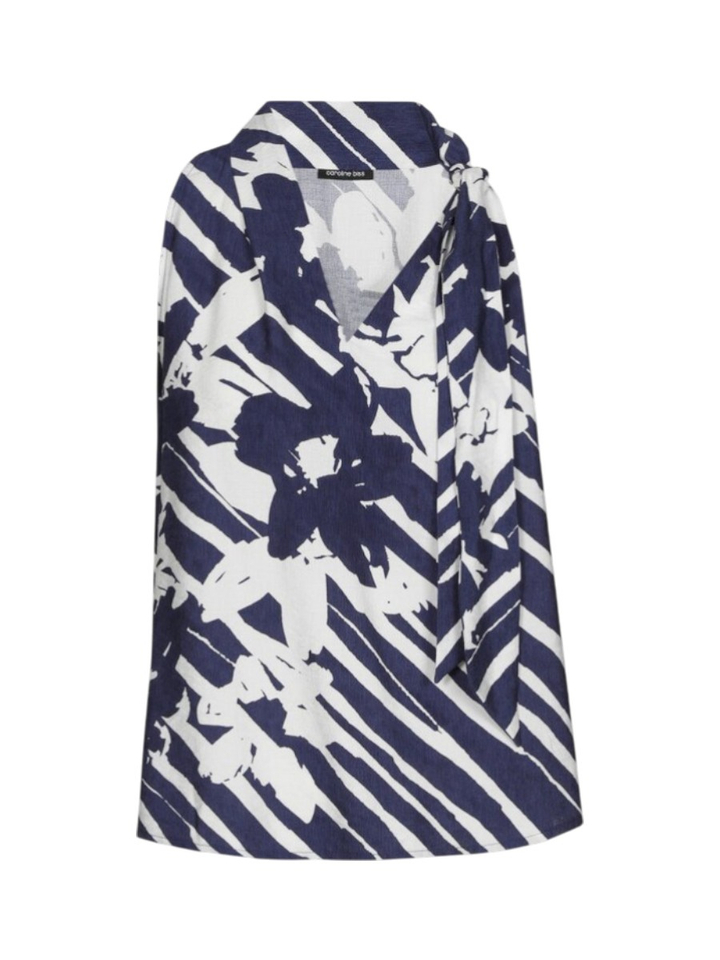 Blauwe top met witte bloemenprint Caroline Biss 